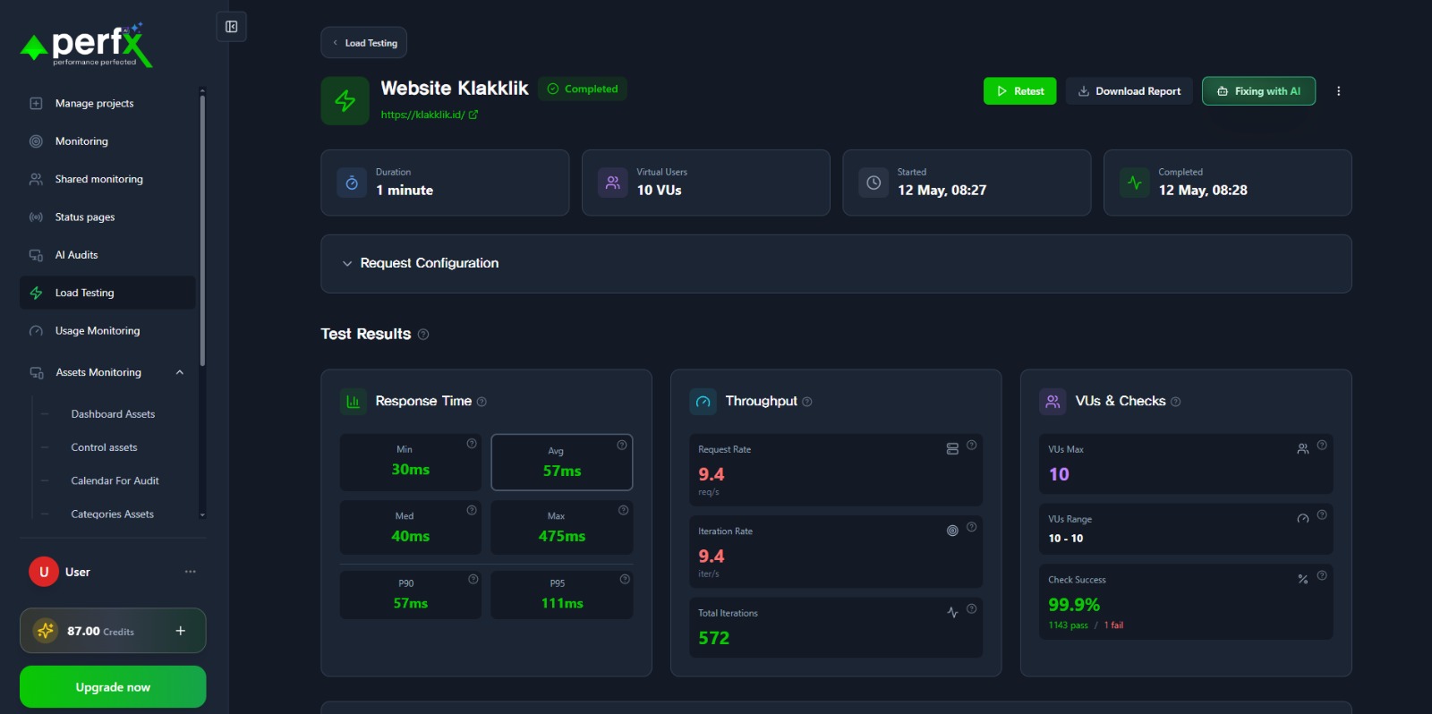 Perfx product preview status table